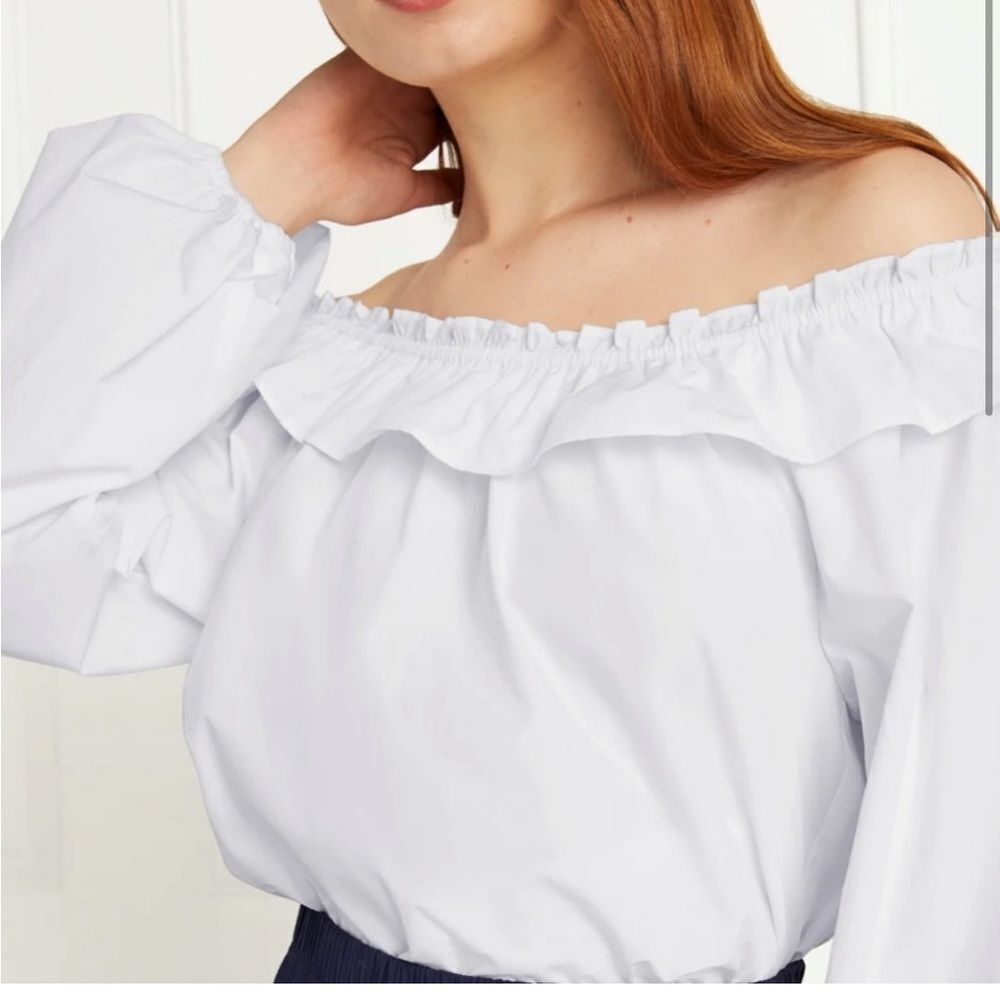 Hill House White Ruffled Lens Off-Shoulder Blouse size medium NWT